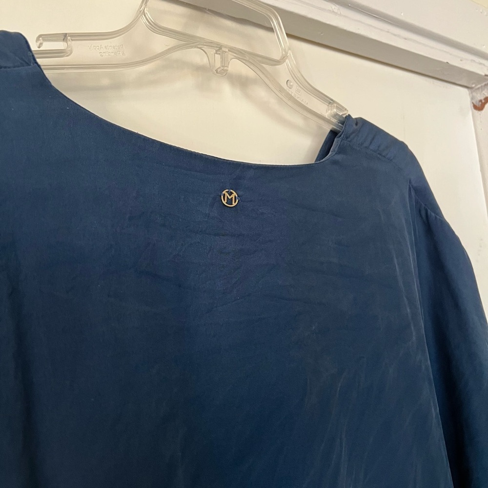 Marie Oliver Silk Caftan Blouse Navy Tie Front Boho Small - Picture 6 of 7